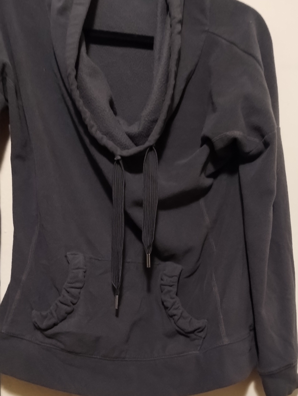 Old Navy Black Cowl-Neck Hoodie Micro Fleece with Drawcords - Picture 1 of 6